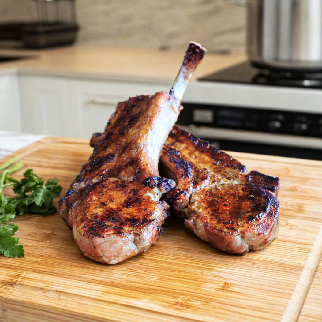 Tomahawk Pork Chop, Frenched Bone-In Rib Chop